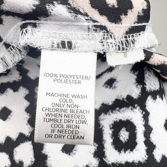 LOFT Geo Print Sleeveless Tunic Blouse Tank Top Scoop Neck Black White Size SP - Picture 5 of 7